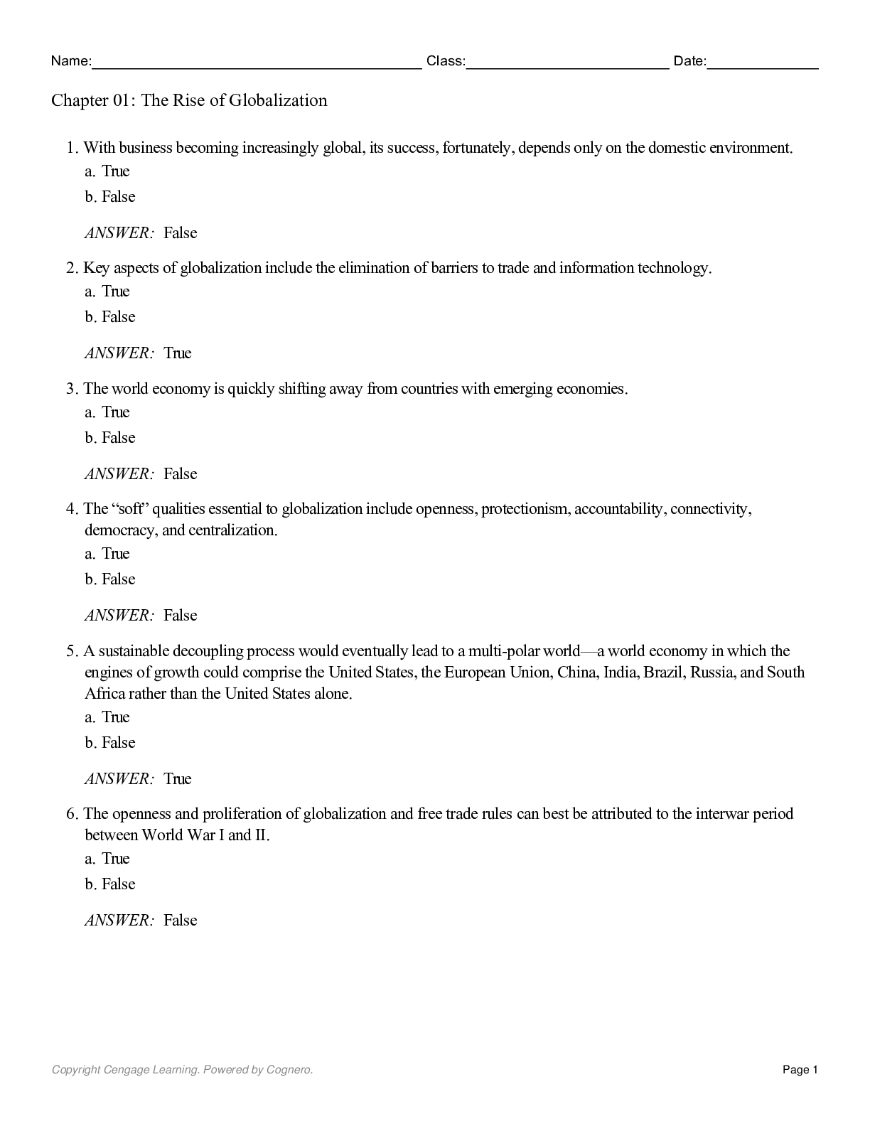 Preview of THE RISE OF GLOBALIZATION TEST BANK CHAP 01
